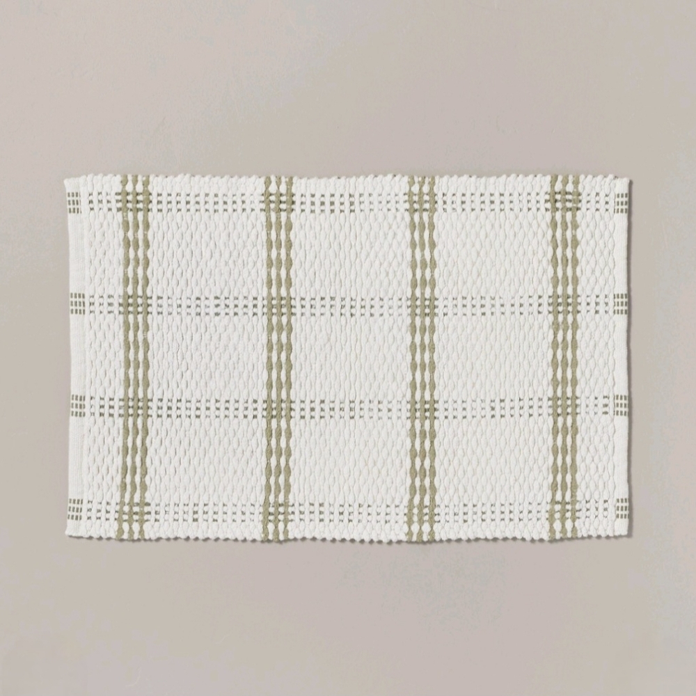 Hearth & Hand with Magnolia 20"x32" Open Plaid Bath Rug Green/Cream